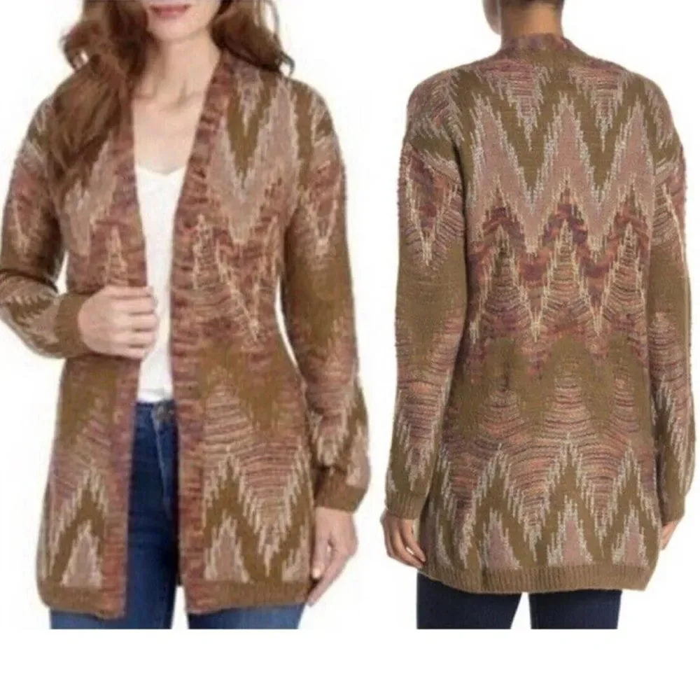 Lucky Brand Metallic Stitch Lux open cardigan sweater wool blend XS